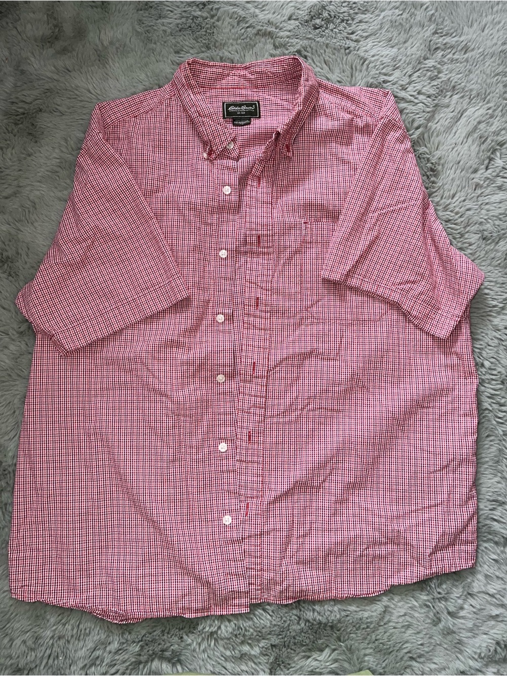 Eddie Bauer Pink and White Gingham Short-Sleeve Button-Down Shirt